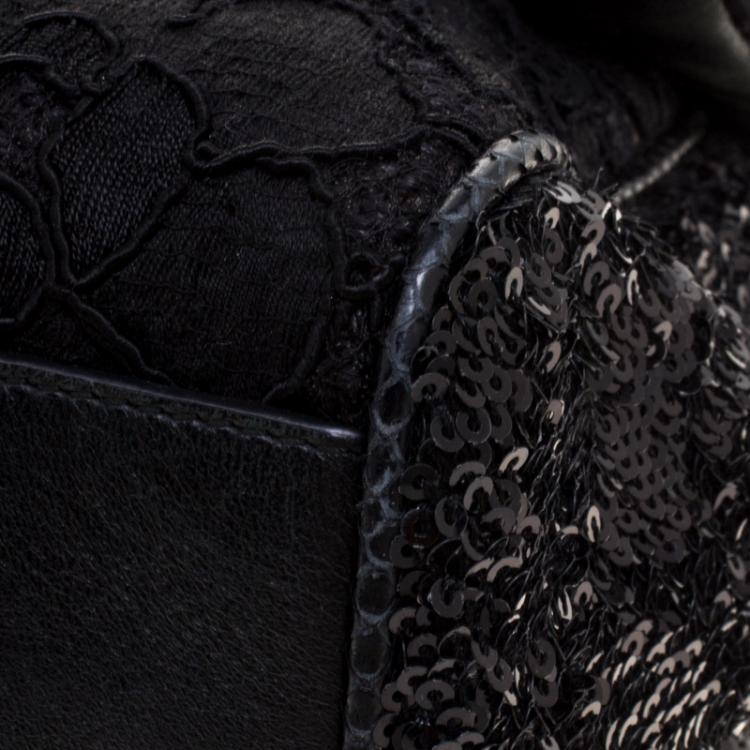 Pre Owned Dolce and Gabbana Black Fabric/Sequin and Python Trim Miss Kate Shoulder Bag