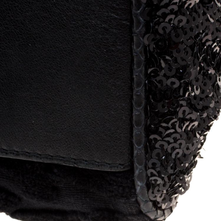 Pre Owned Dolce and Gabbana Black Fabric/Sequin and Python Trim Miss Kate Shoulder Bag
