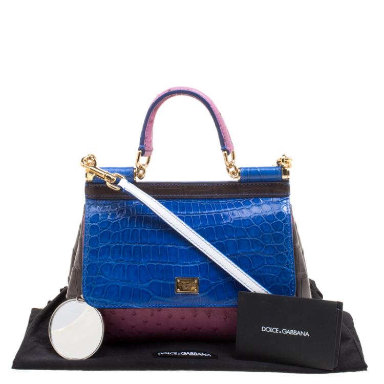 Pre Owned Dolce and Gabbana Multicolor Croc and Ostrich Leather Small Miss Sicily Top Handle Bag