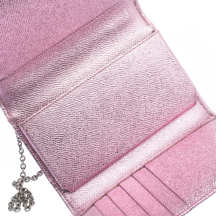 Pre Owned Dolce and Gabbana Metallic Pink Leather Wallet on Chain
