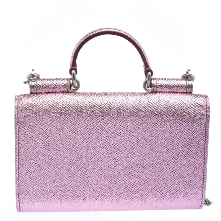 Pre Owned Dolce and Gabbana Metallic Pink Leather Wallet on Chain