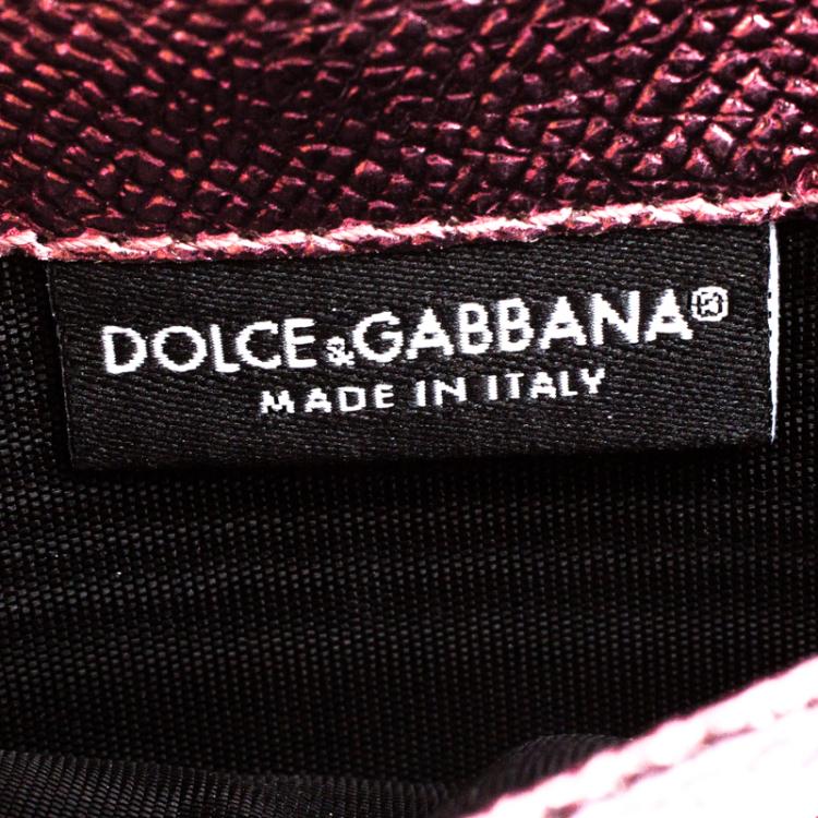 Pre Owned Dolce and Gabbana Metallic Pink Leather Wallet on Chain