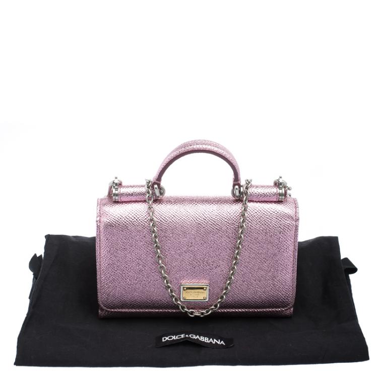Pre Owned Dolce and Gabbana Metallic Pink Leather Wallet on Chain