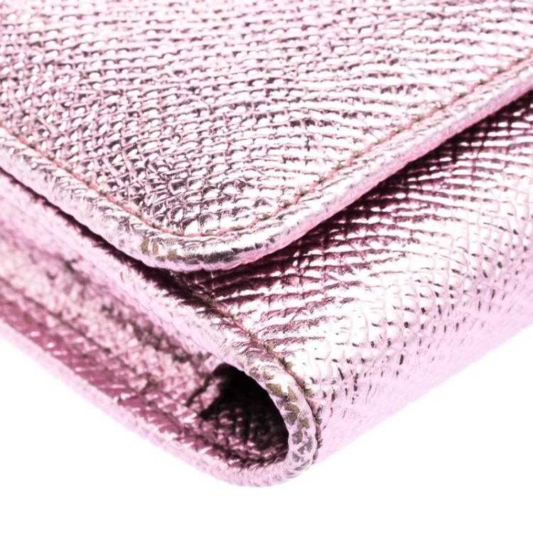 Pre Owned Dolce and Gabbana Metallic Pink Leather Wallet on Chain