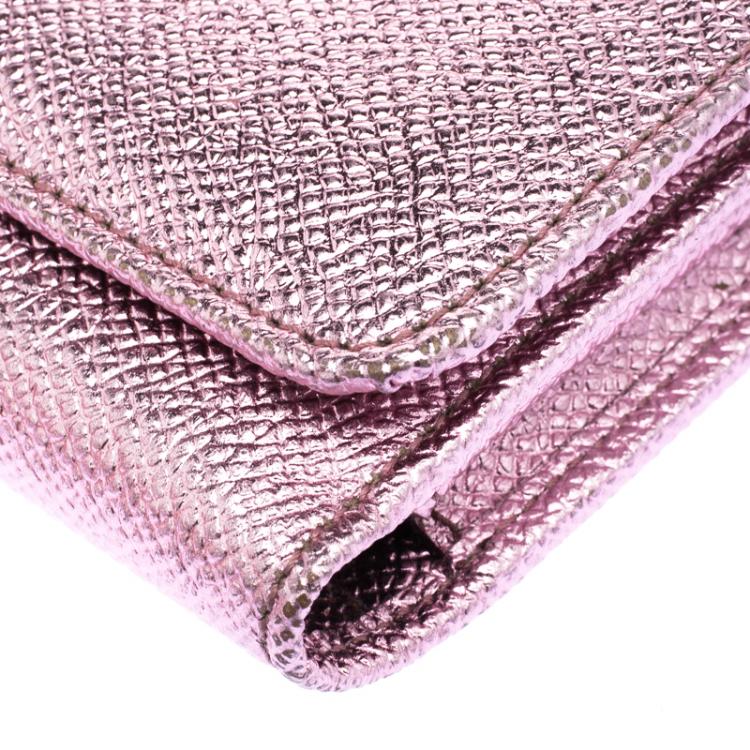 Pre Owned Dolce and Gabbana Metallic Pink Leather Wallet on Chain