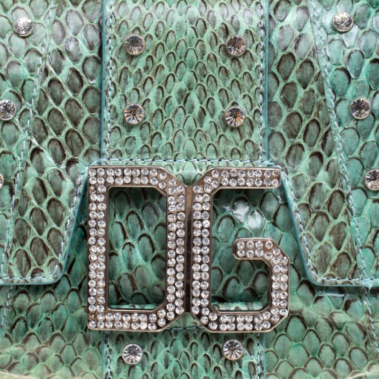 Pre Owned Dolce and Gabbana Turquoise Python Crystal Embellished Shoulder Bag
