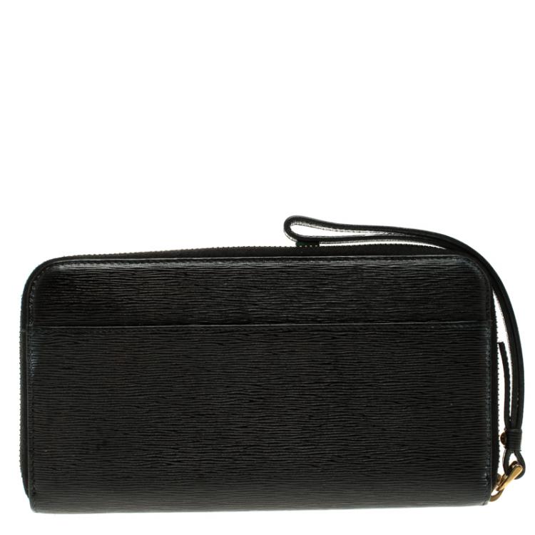 Pre Owned Dolce and Gabbana Black Leather Zip Around Wallet