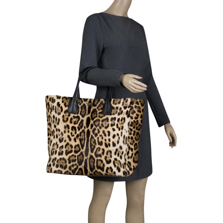 Pre Owned Dolce and Gabbana Brown Leopard Print Calf Hair Shopping Tote