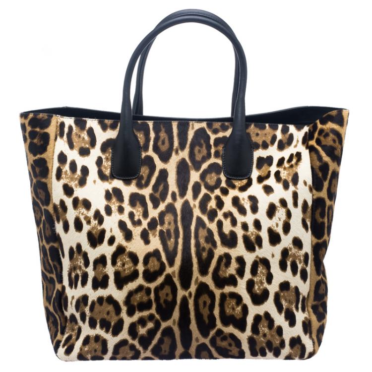 Pre Owned Dolce and Gabbana Brown Leopard Print Calf Hair Shopping Tote