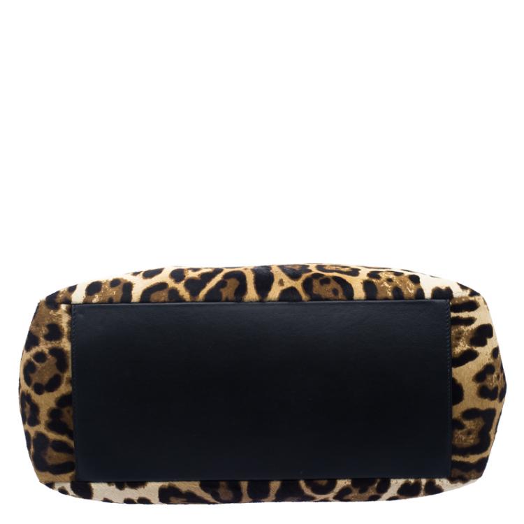 Pre Owned Dolce and Gabbana Brown Leopard Print Calf Hair Shopping Tote