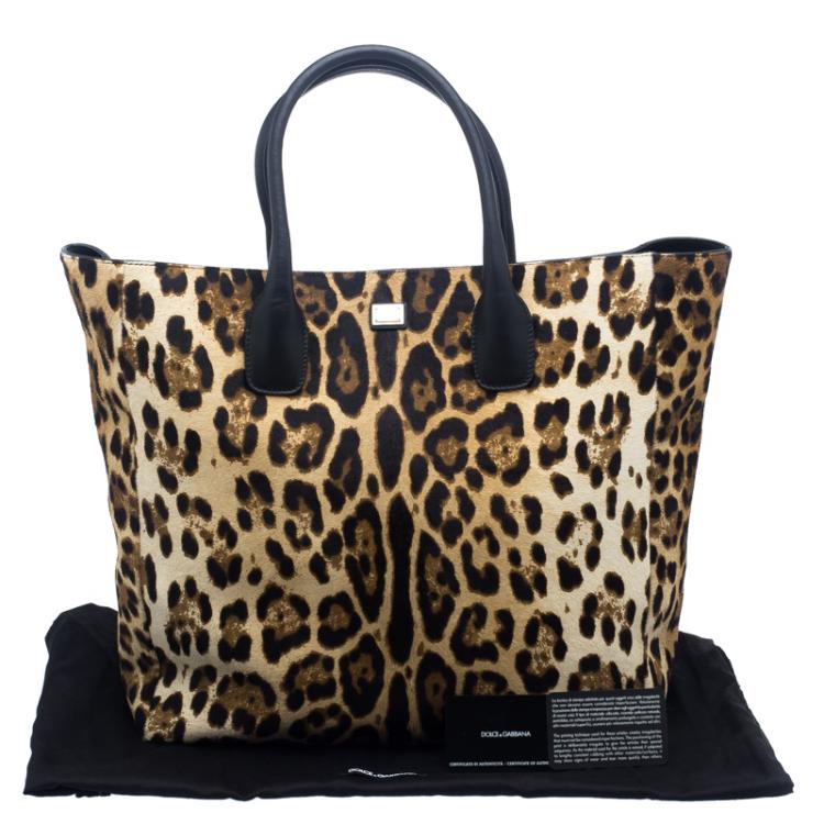 Pre Owned Dolce and Gabbana Brown Leopard Print Calf Hair Shopping Tote