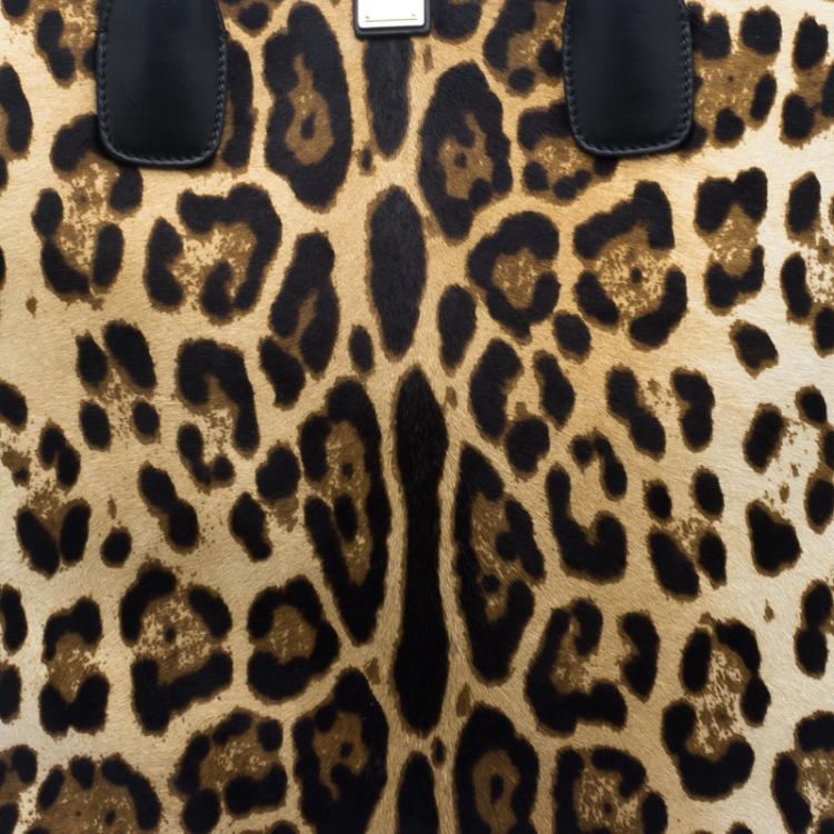 Pre Owned Dolce and Gabbana Brown Leopard Print Calf Hair Shopping Tote