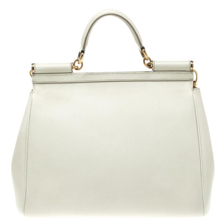 Pre Owned Dolce and Gabbana White Leather Medium Miss Sicily Top Handle Bag