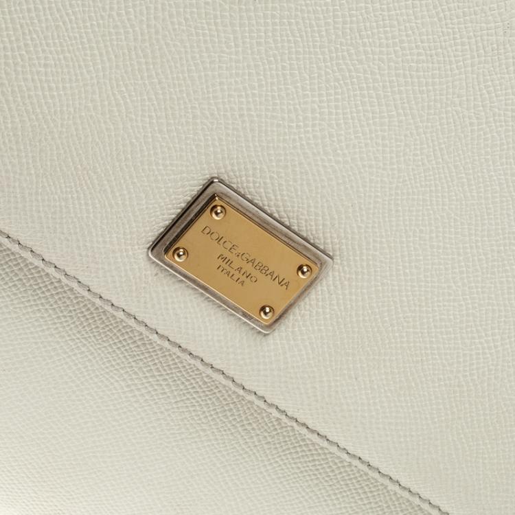 Pre Owned Dolce and Gabbana White Leather Medium Miss Sicily Top Handle Bag