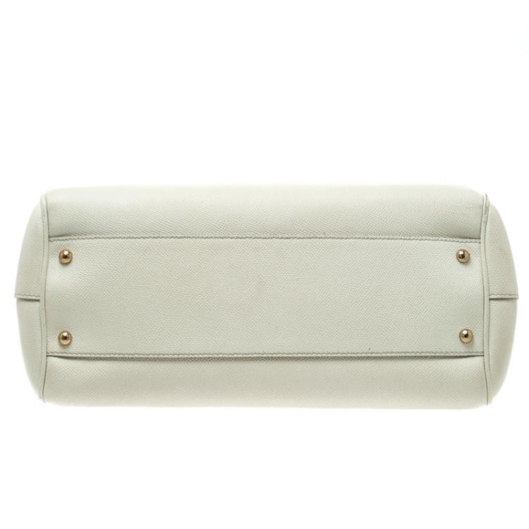 Pre Owned Dolce and Gabbana White Leather Medium Miss Sicily Top Handle Bag