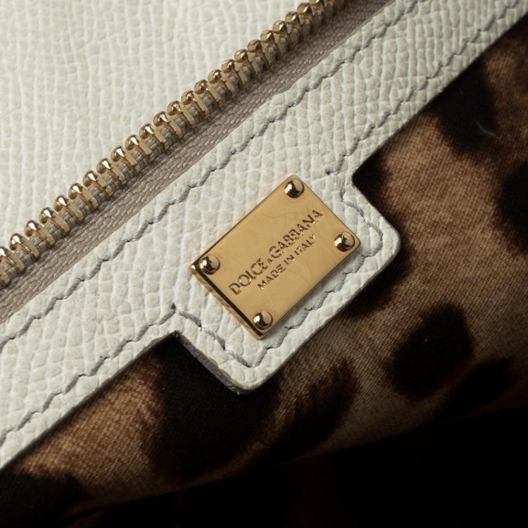 Pre Owned Dolce and Gabbana White Leather Medium Miss Sicily Top Handle Bag