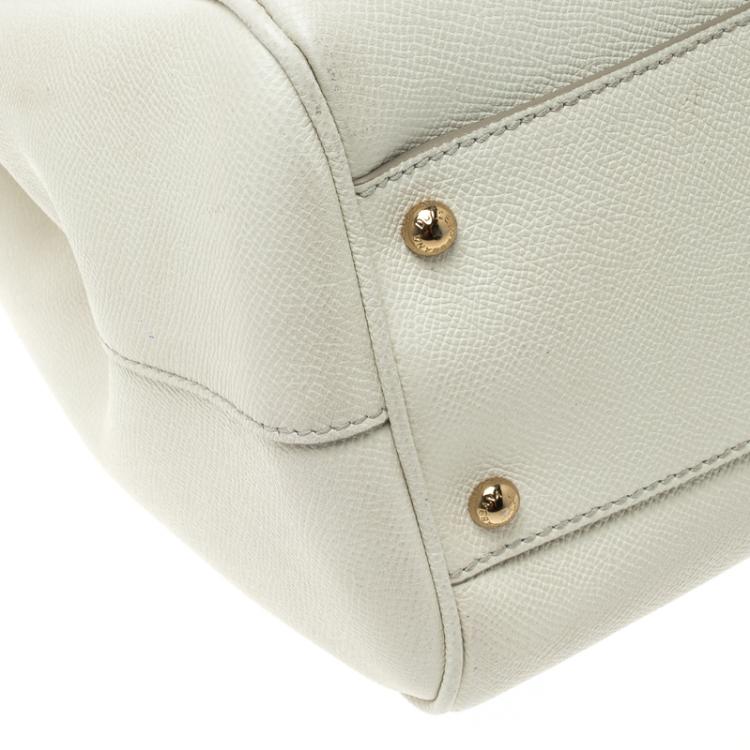 Pre Owned Dolce and Gabbana White Leather Medium Miss Sicily Top Handle Bag