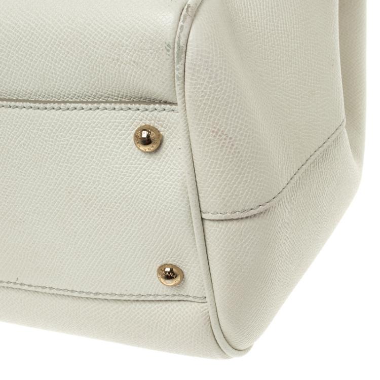 Pre Owned Dolce and Gabbana White Leather Medium Miss Sicily Top Handle Bag
