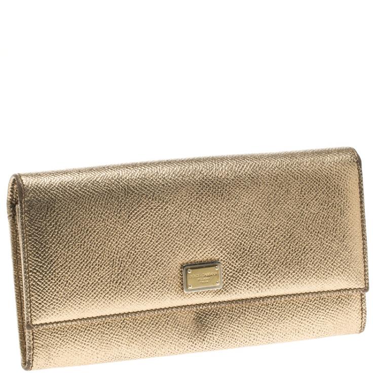 Pre Owned Dolce and Gabbana Gold Leather Continental Wallet