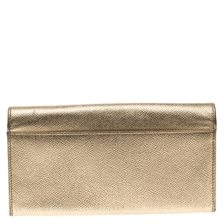 Pre Owned Dolce and Gabbana Gold Leather Continental Wallet