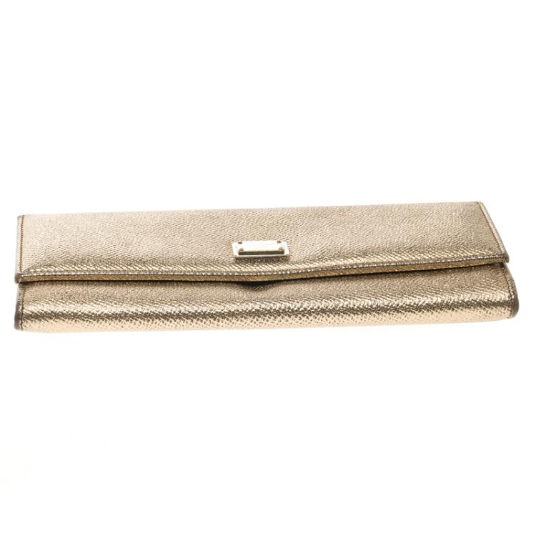 Pre Owned Dolce and Gabbana Gold Leather Continental Wallet