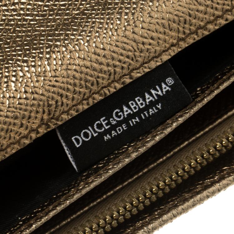 Pre Owned Dolce and Gabbana Gold Leather Continental Wallet