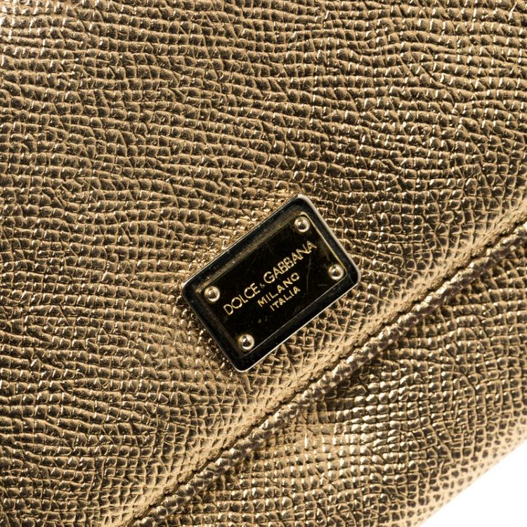 Pre Owned Dolce and Gabbana Gold Leather Continental Wallet