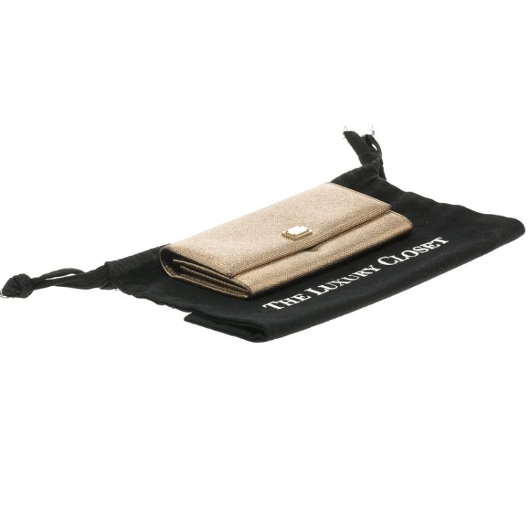 Pre Owned Dolce and Gabbana Gold Leather Continental Wallet