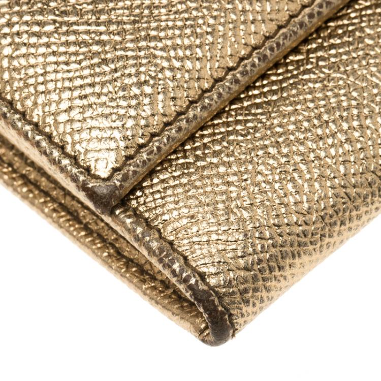 Pre Owned Dolce and Gabbana Gold Leather Continental Wallet