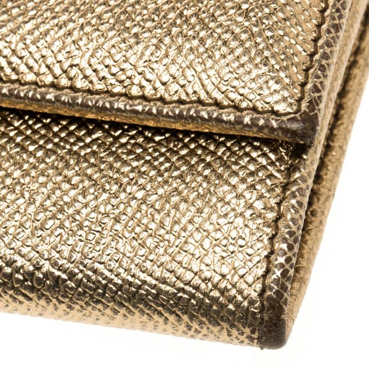 Pre Owned Dolce and Gabbana Gold Leather Continental Wallet