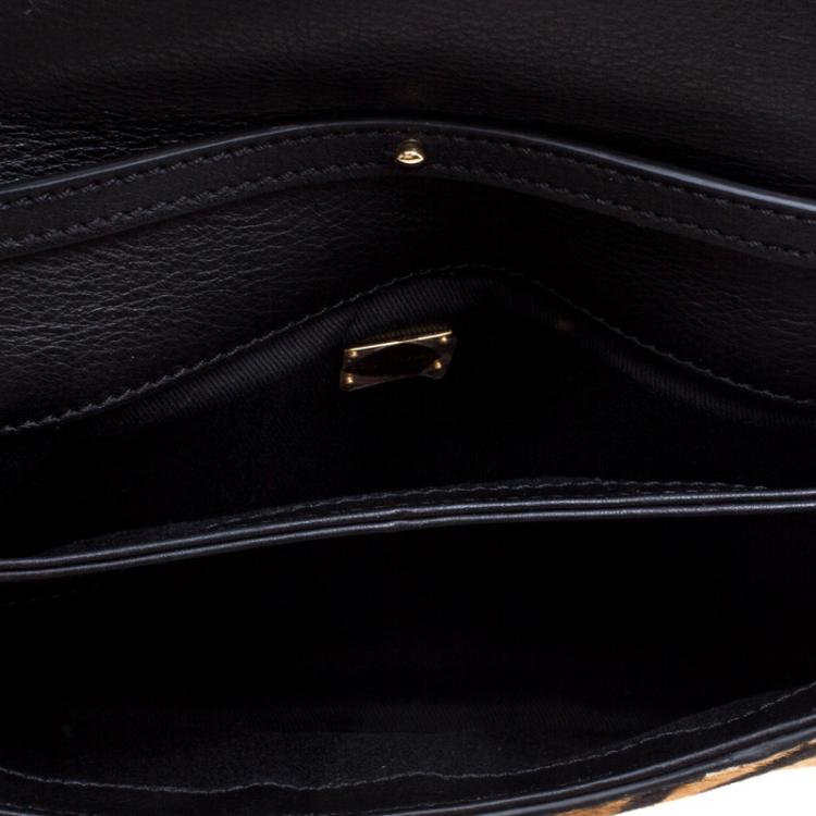 Pre Owned Dolce and Gabbana Leopard Print Calfhair Chain Clutch
