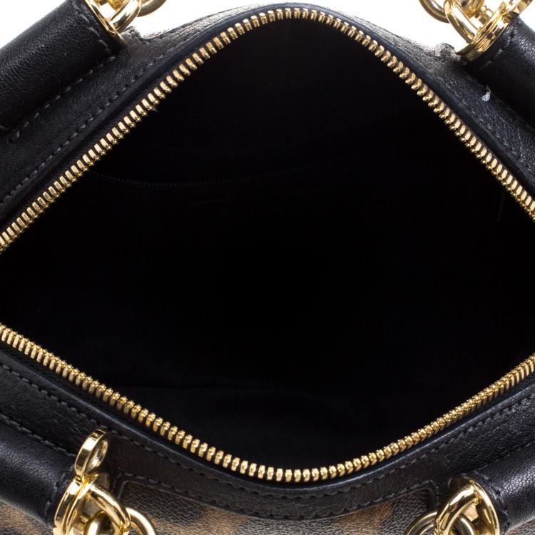 Pre Owned Dolce and Gabbana Leopard Print Coated Canvas Miss Sicily Bowling Bag