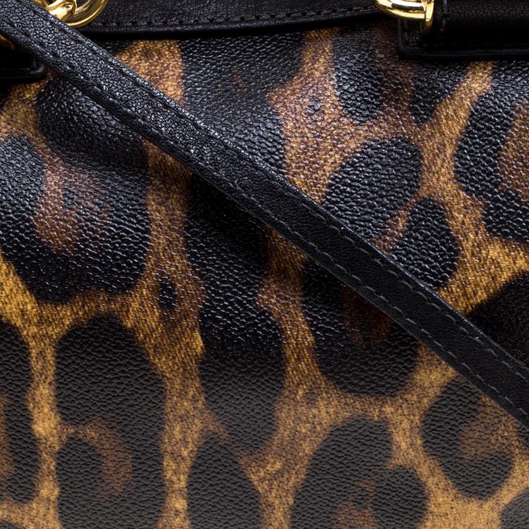 Pre Owned Dolce and Gabbana Leopard Print Coated Canvas Miss Sicily Bowling Bag