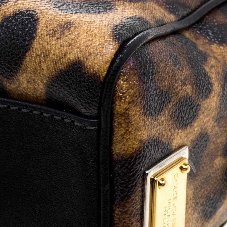 Pre Owned Dolce and Gabbana Leopard Print Coated Canvas Miss Sicily Bowling Bag