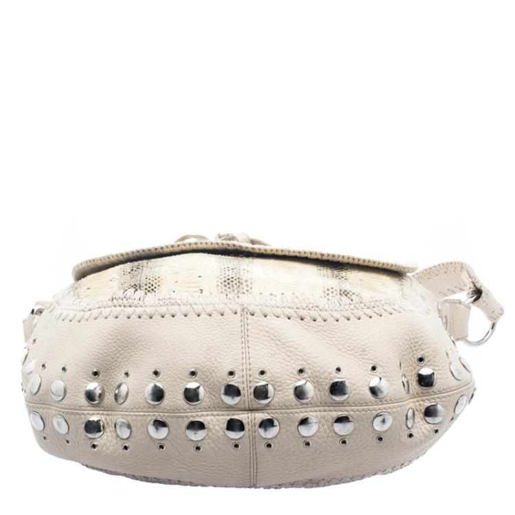 Pre Owned Dolce and Gabbana Beige/Yellow Leather and Snakeskin Coffee Fruit Charm Messenger Bag