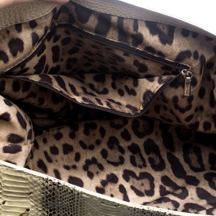 Pre Owned Dolce and Gabbana Beige/Yellow Leather and Snakeskin Coffee Fruit Charm Messenger Bag