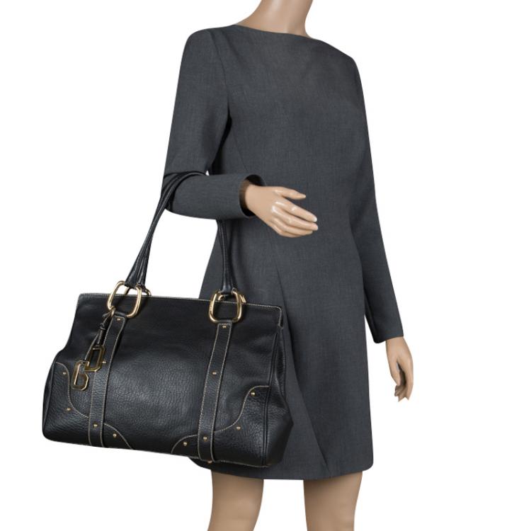 Pre Owned Dolce and Gabbana Black Leather DG Charm Tote