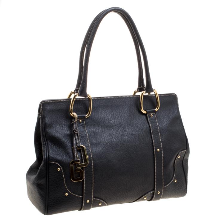 Pre Owned Dolce and Gabbana Black Leather DG Charm Tote