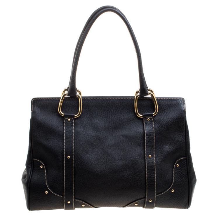 Pre Owned Dolce and Gabbana Black Leather DG Charm Tote