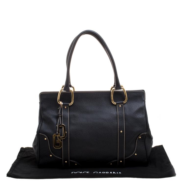 Pre Owned Dolce and Gabbana Black Leather DG Charm Tote