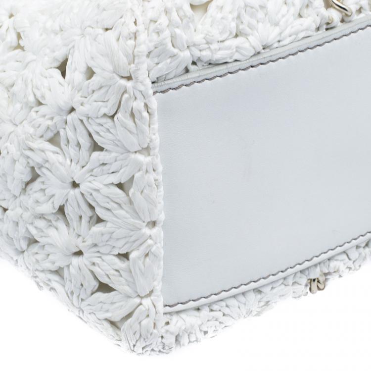 Pre Owned Dolce and Gabbana White Straw Crochet Large Miss Sicily Tote