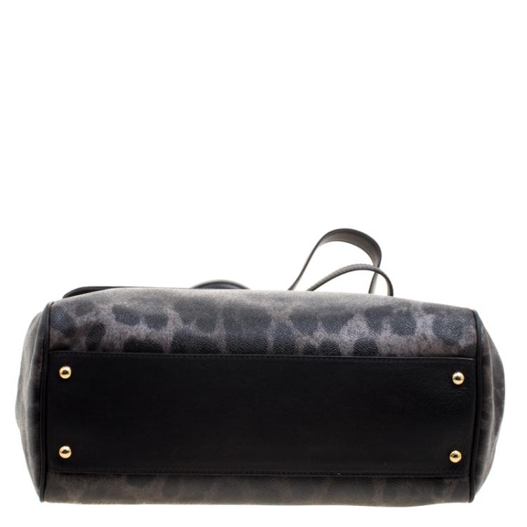 Pre Owned Dolce and Gabbana Black Leopard Print Leather Large Miss Sicily Tote
