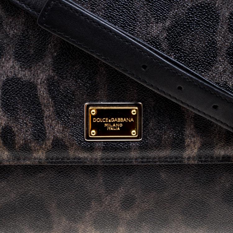 Pre Owned Dolce and Gabbana Black Leopard Print Leather Large Miss Sicily Tote