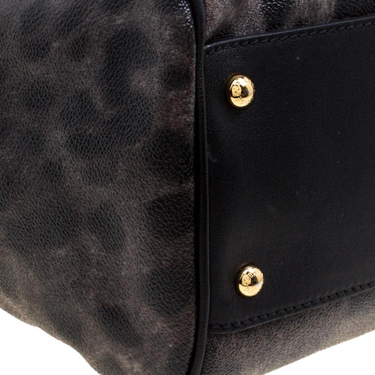 Pre Owned Dolce and Gabbana Black Leopard Print Leather Large Miss Sicily Tote