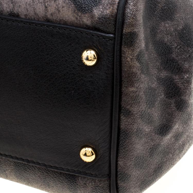 Pre Owned Dolce and Gabbana Black Leopard Print Leather Large Miss Sicily Tote
