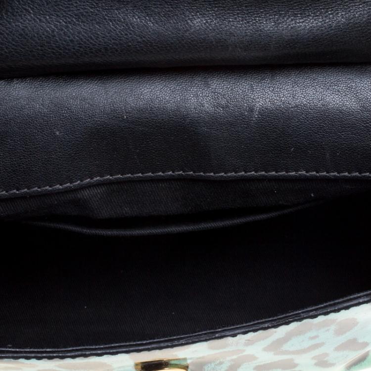 Pre Owned Dolce and Gabbana Green Leopard Print Patent Leather Small Miss Sicily Tote with Wallet