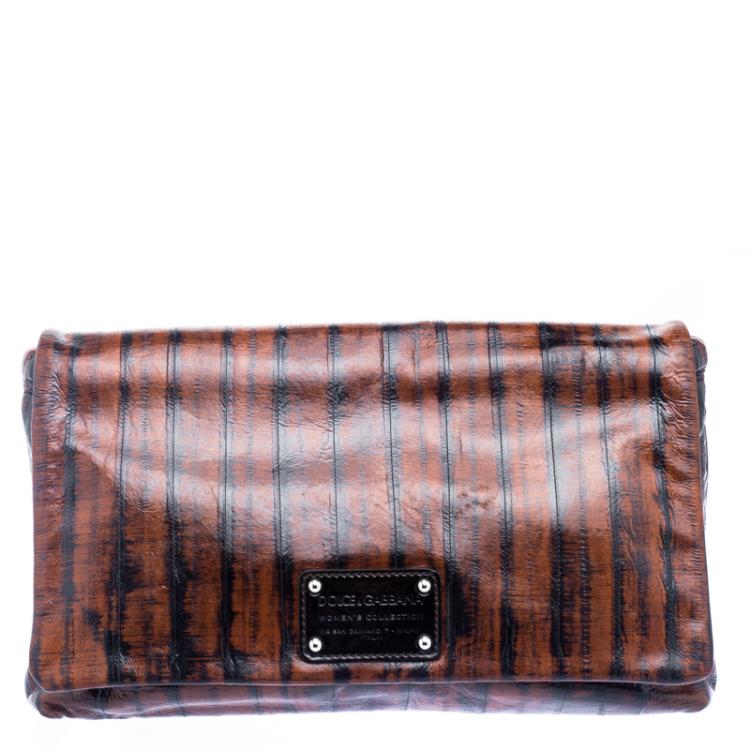 Pre Owned Dolce and Gabbana Copper Patent Leather Large Clutch