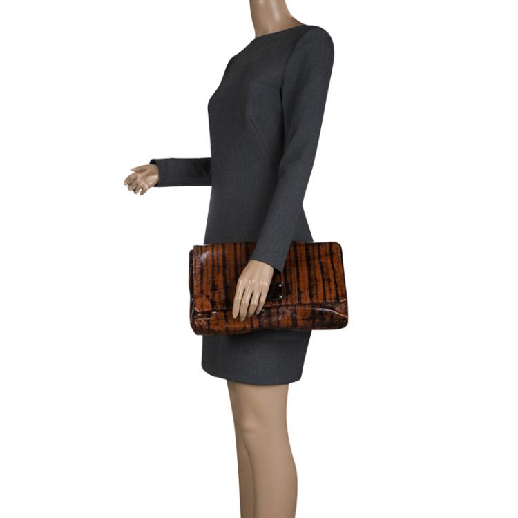 Pre Owned Dolce and Gabbana Copper Patent Leather Large Clutch