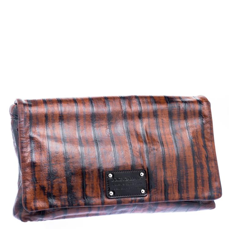 Pre Owned Dolce and Gabbana Copper Patent Leather Large Clutch