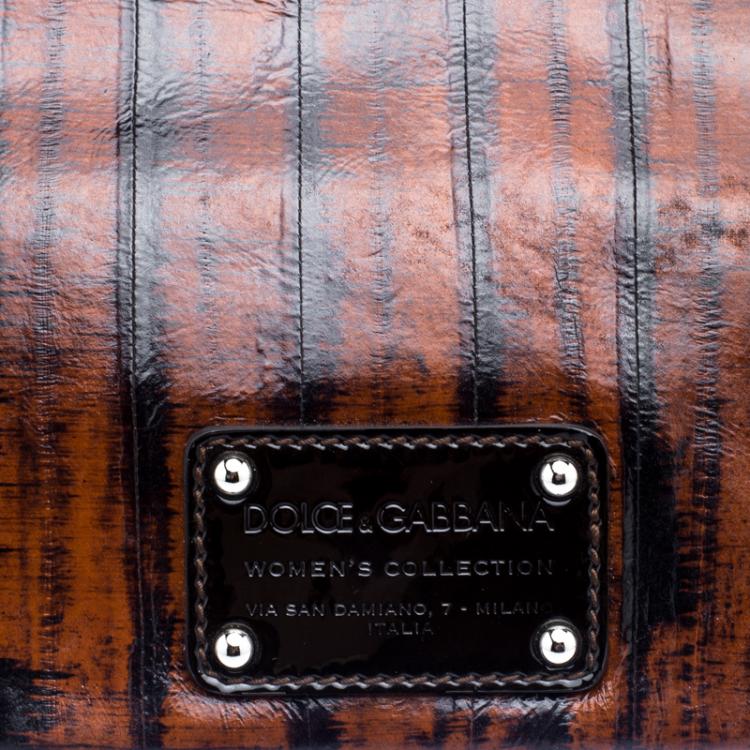Pre Owned Dolce and Gabbana Copper Patent Leather Large Clutch